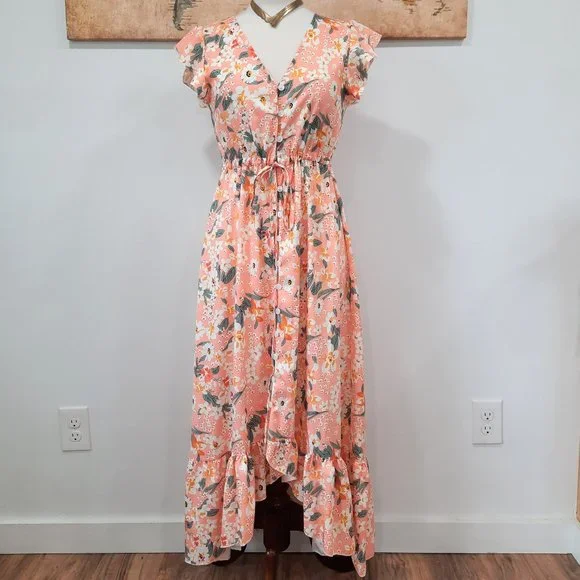 Floral ruffle boho button down maxi dress - Picture 3 of 11